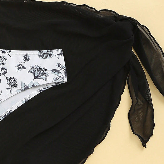 Bikini Telma Negro de 3 piezas con estampado floral - Talla M