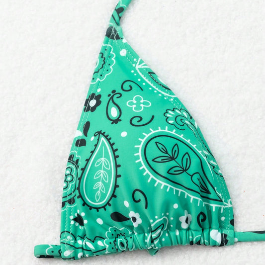 Bikini Nakem Verde Agua de 3 piezas con estampado de flores - Talla M