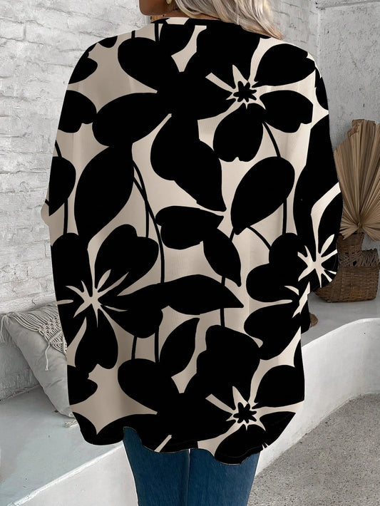 Cardigan Akemi con estampado de flores Negro - Talla L/XL