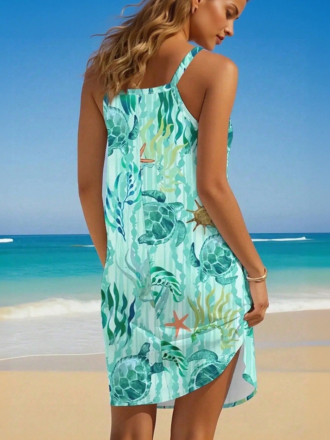 Vestido Uriel licrado con estampado marino – Talla M/L