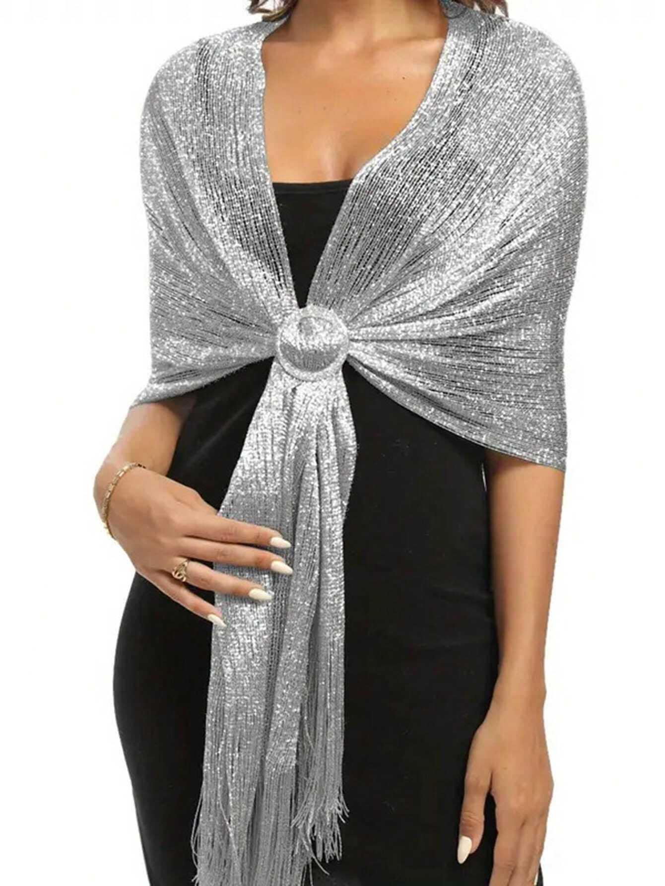 Chal Serena Regulable con flecos | Plateado