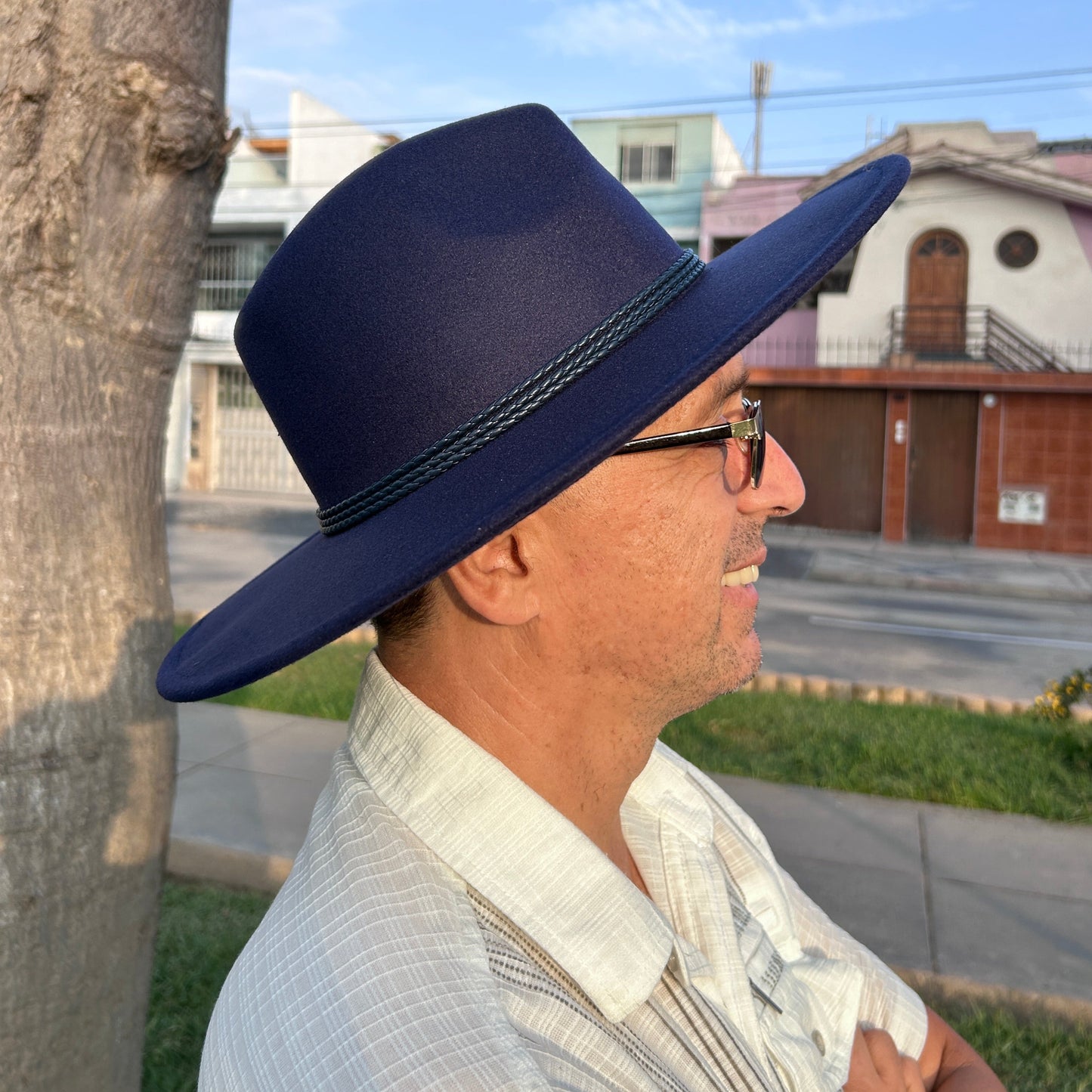 Sombrero Vaquero Unisex de Pana Azul Cordon trenzado - 59cm