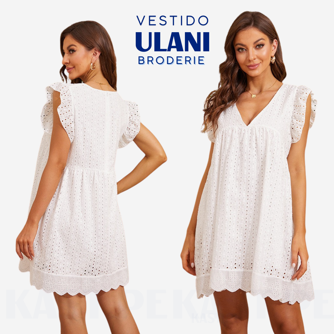 Vestido Ulani Blanco de Broderie con Volantes en Hombros - Talla M