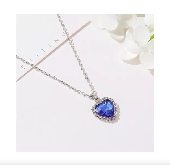 Collar titanic Heart Pedant Corazon - Azul Y Plateado