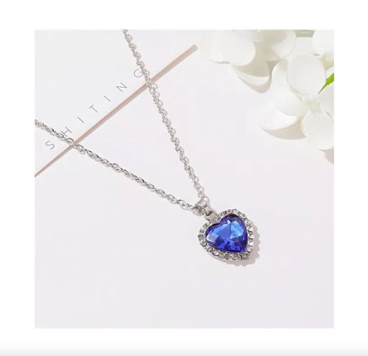 Collar titanic Heart Pedant Corazon - Azul Y Plateado