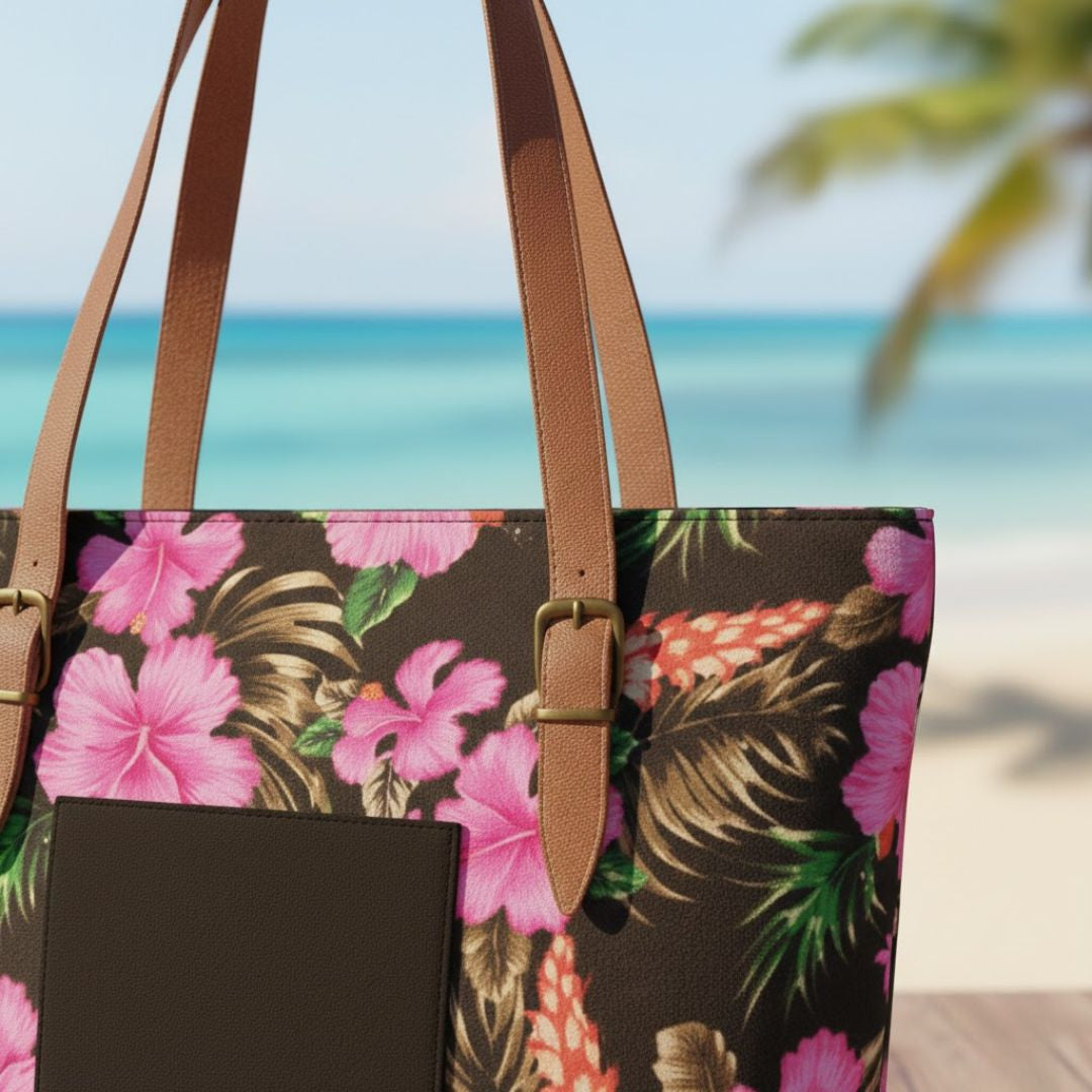 Bolso cartera verano Hibiscus estampado floral - Negro
