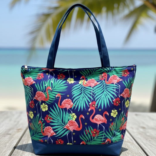 Bolso cartera verano Peacock estampado de flamencos y hojas - azul