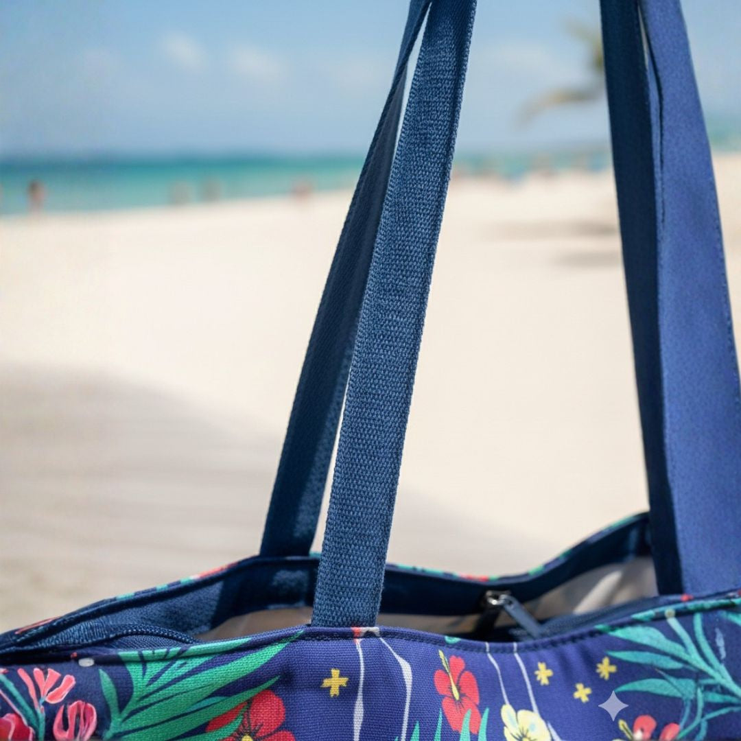 Bolso cartera verano Peacock estampado de flamencos y hojas - azul