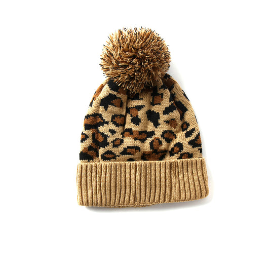 Beanie Leopard Print con pompón para mujer