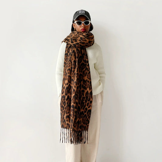 Bufanda Nath de animal print con flecos | Beige