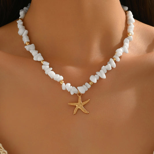 Collar Estrella Marina Dorada | Blanco