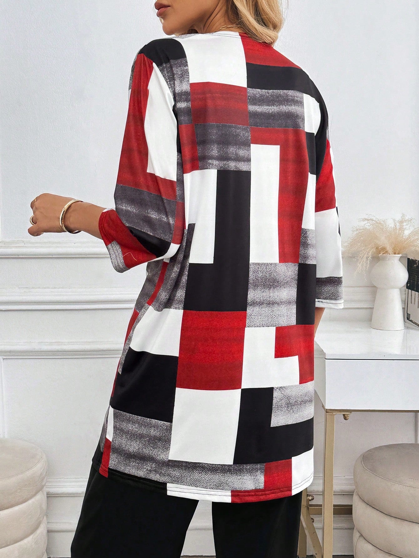 Cardigan para Mujer Olea con diseño de cuadrados - Talla M