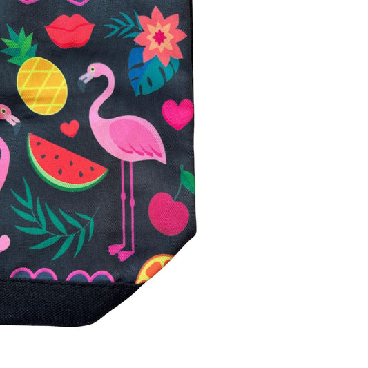 Bolso cartera verano Hawaiian estampado de flamencos y frutas - negro