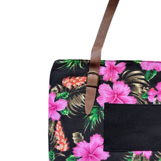 Bolso cartera verano Hibiscus estampado floral - Negro