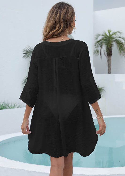 Salida de Playa Silvita Negro: Blusa Manga 3/4 - Talla L/XL