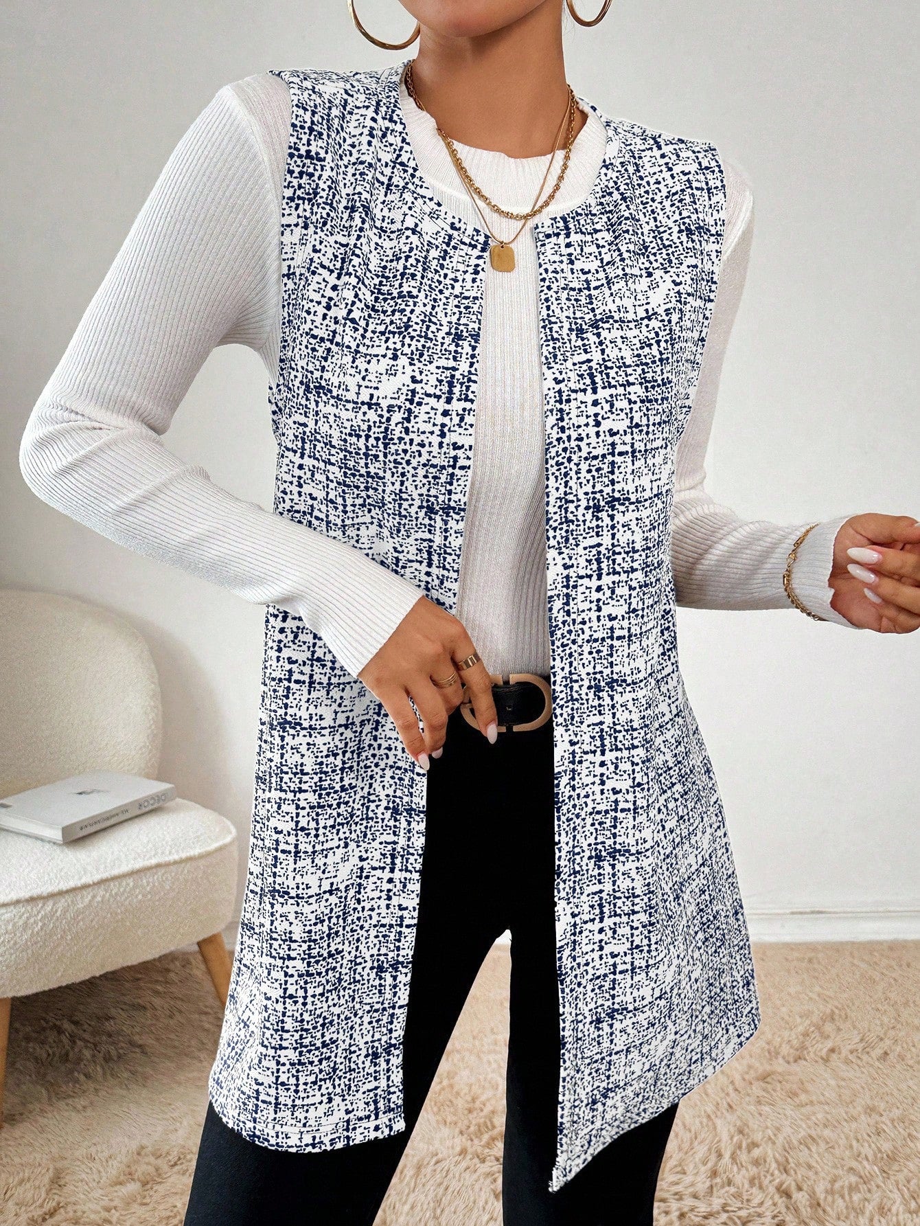 Cardigan Chaleco Uma azul con blanco - Talla M