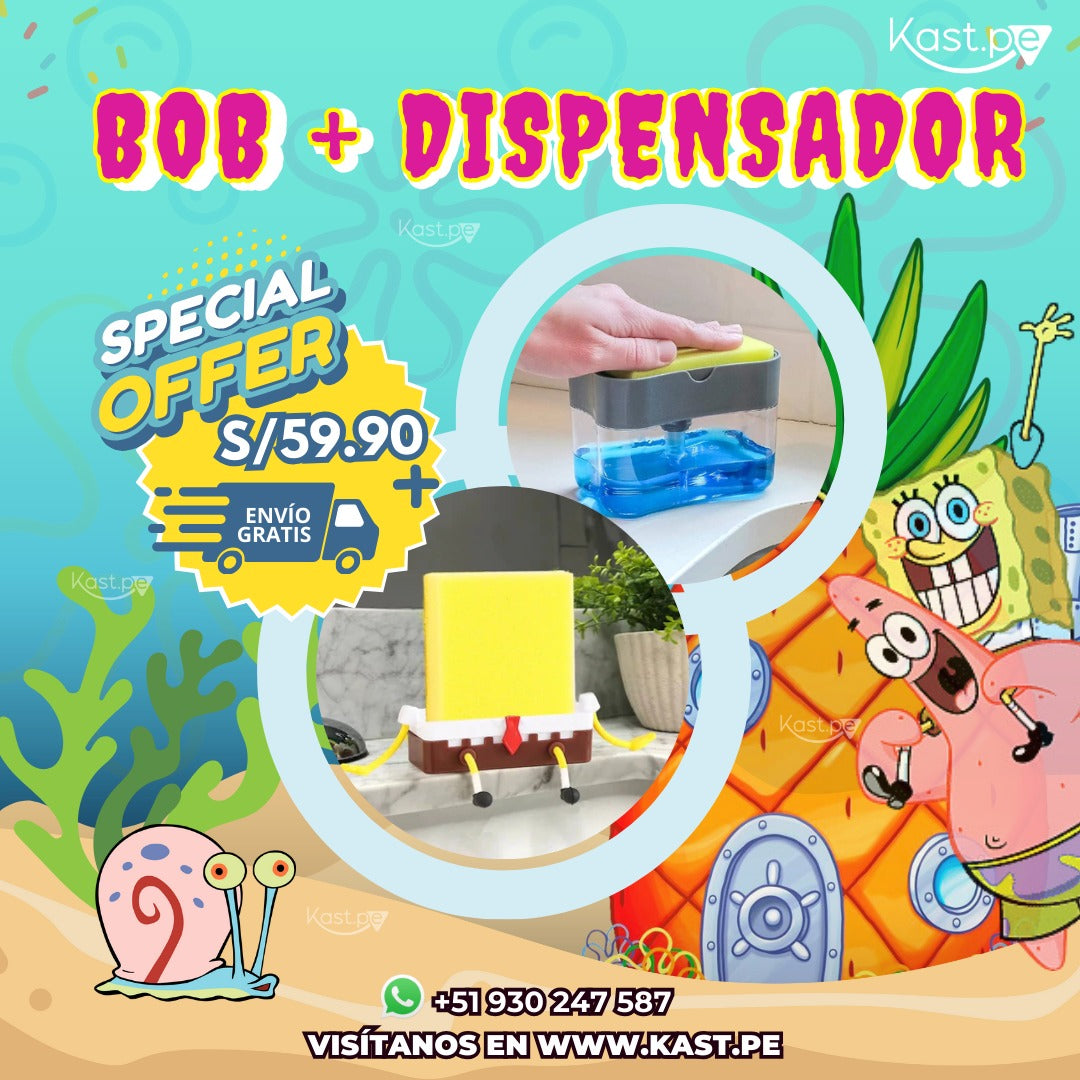 Pack Soporte Bob Esponja + Dispensador Lava Vajilla