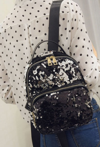 Mochila Cartera Backpack Mujer Glitter Muriel - Negro
