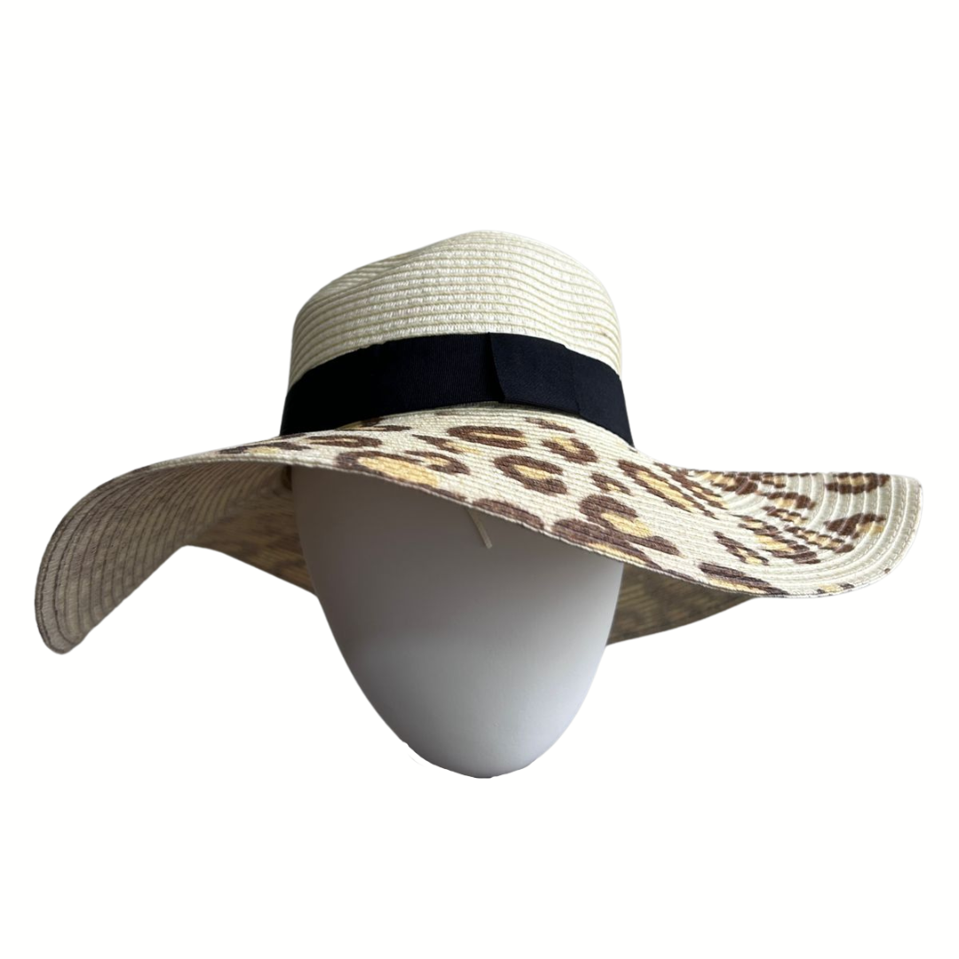 Sombrero de verano playa mujer modelo animal print - Beige