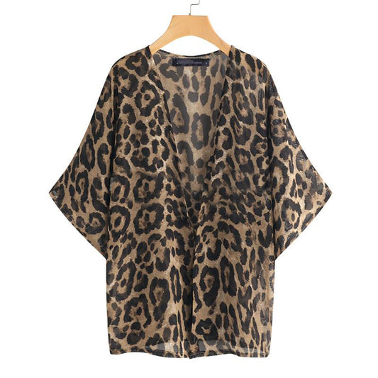 Kimono Mujer Leopard Print - Beige - Talla L/XL