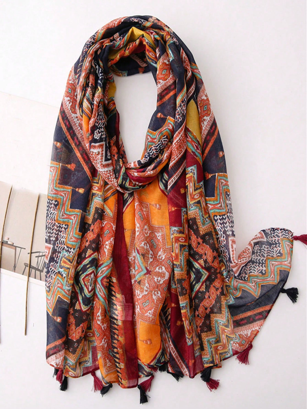 Pashmina Native Delgada con borlas