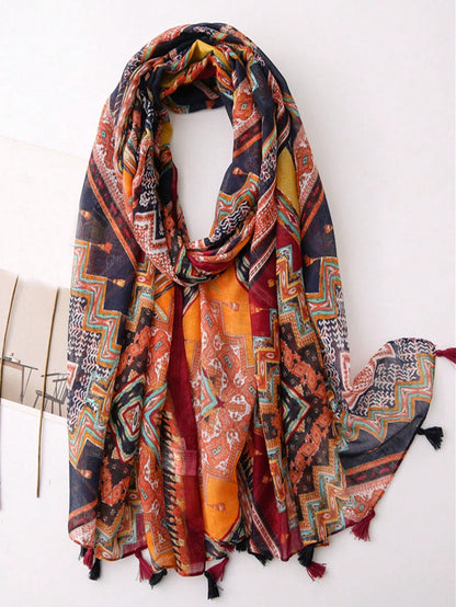 Pashmina Native Delgada con borlas