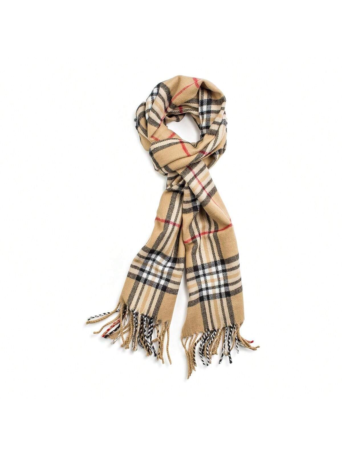 Bufanda Chalina Rayas Cozy Beige: Envoltura de Cachemira con Borlas