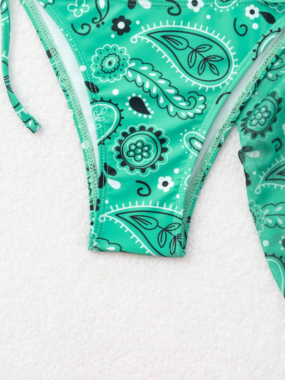 Bikini Nakem Verde Agua de 3 piezas con estampado de flores - Talla M