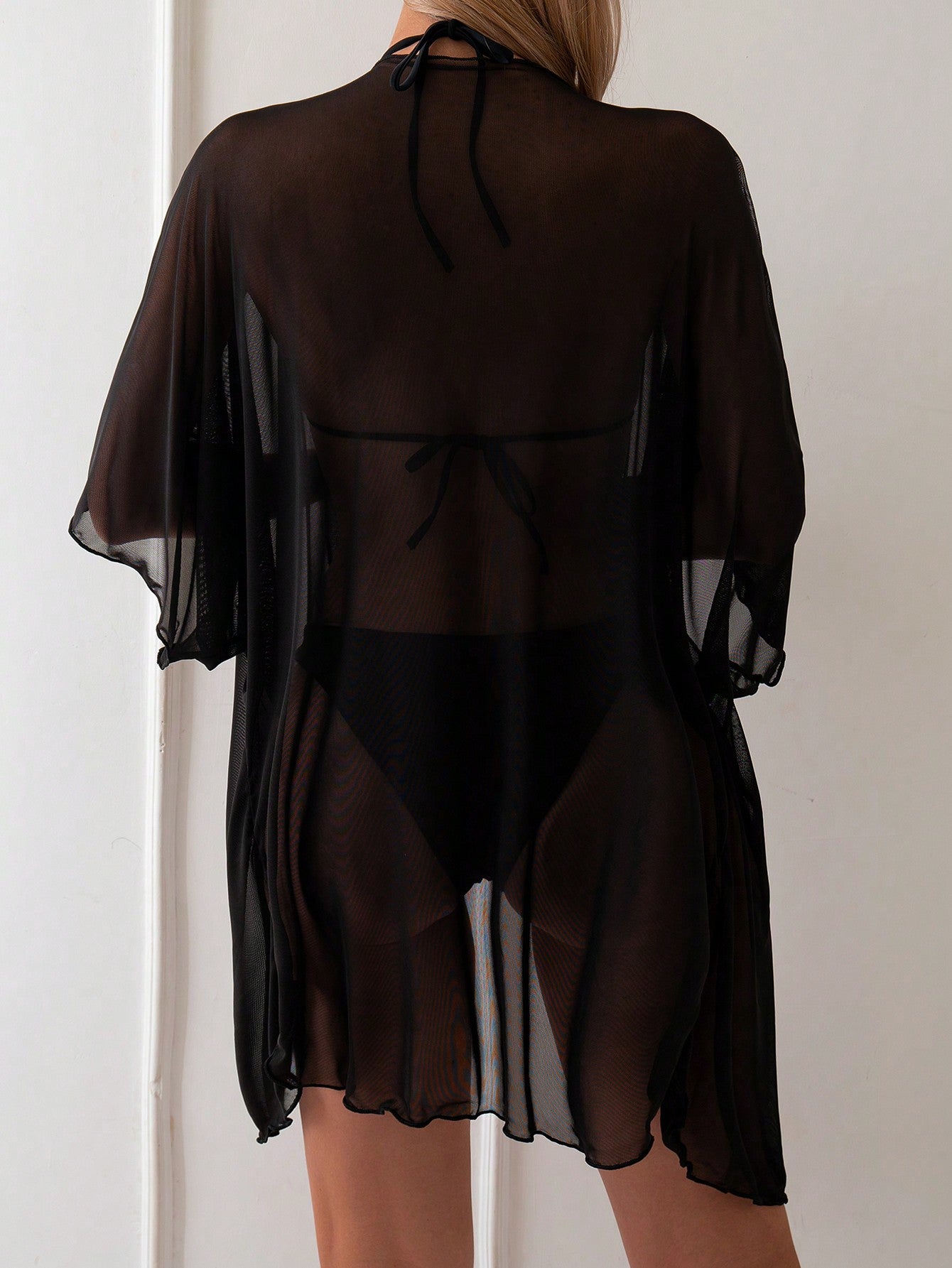 Kimono Salida de Playa Ivy Negro de tul - Talla L