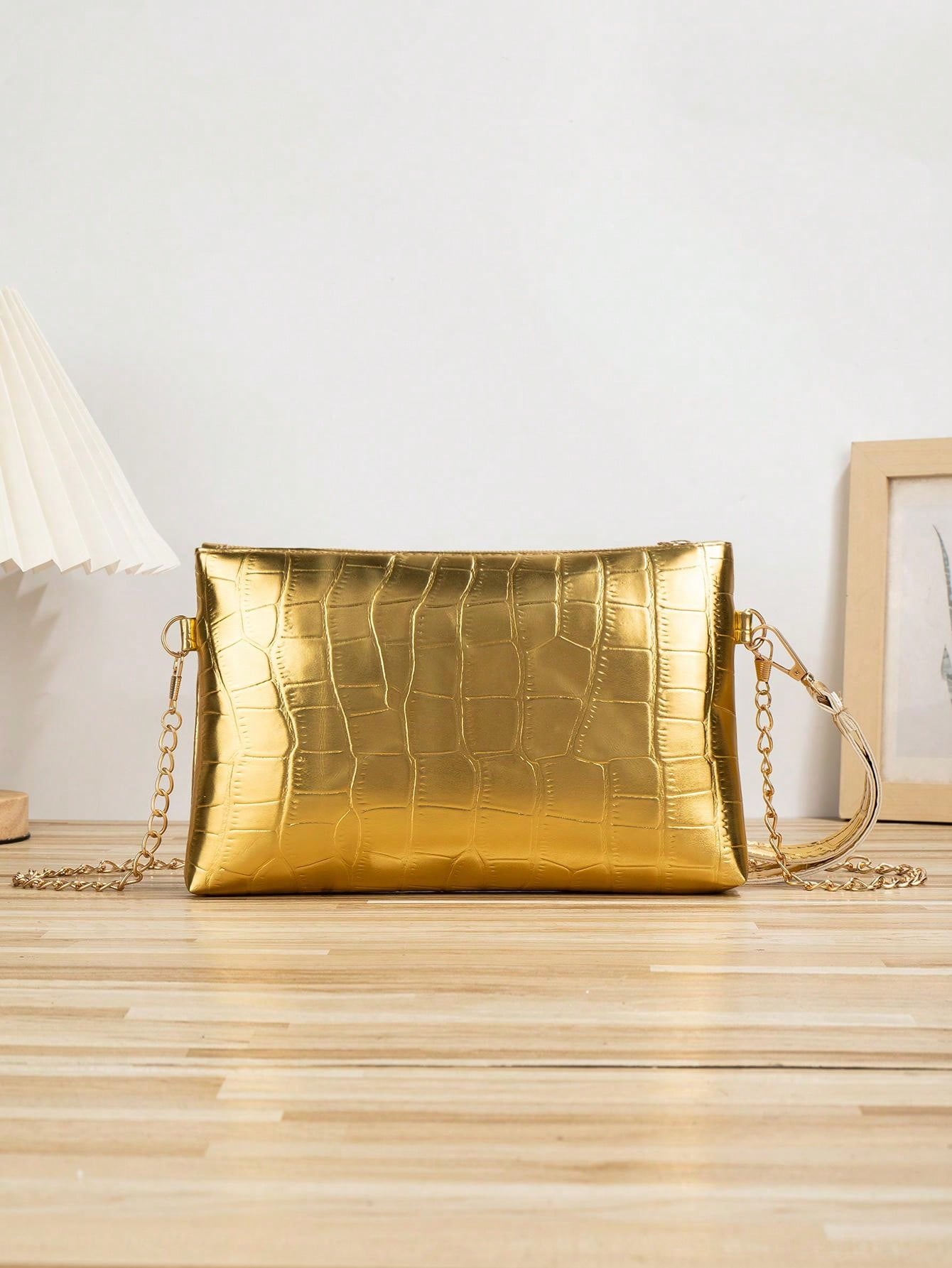 Bolso de mano/hombro Clutch Dorado Bling