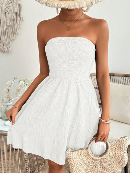 Vestido Strapless Maysa nido de abeja Blanco - Talla M