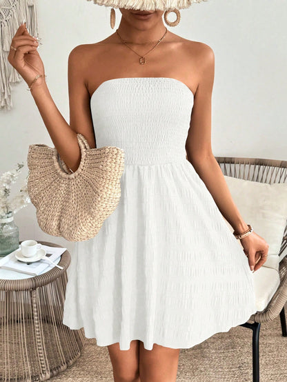 Vestido Strapless Maysa nido de abeja Blanco - Talla M