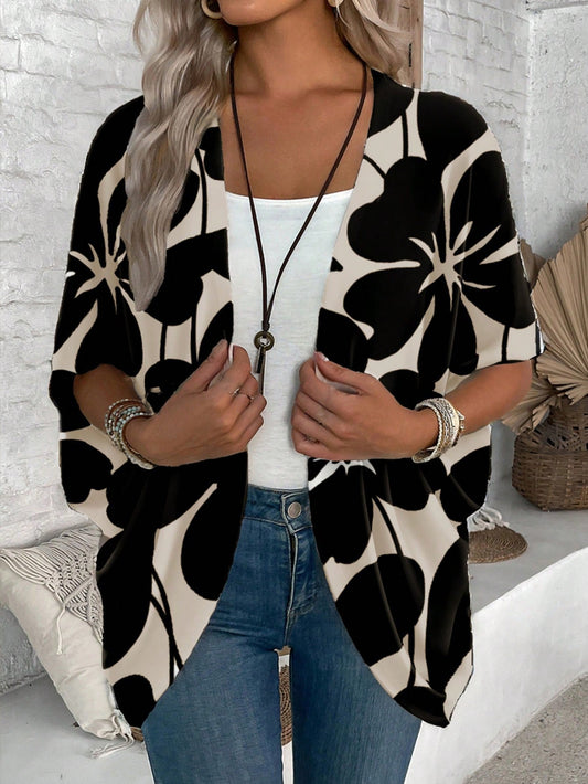 Cardigan Akemi con estampado de flores Negro  - Talla L/XL