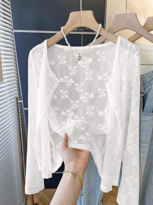 Cardigan Ballerina blanco de encaje tul elasticado - Talla M/L