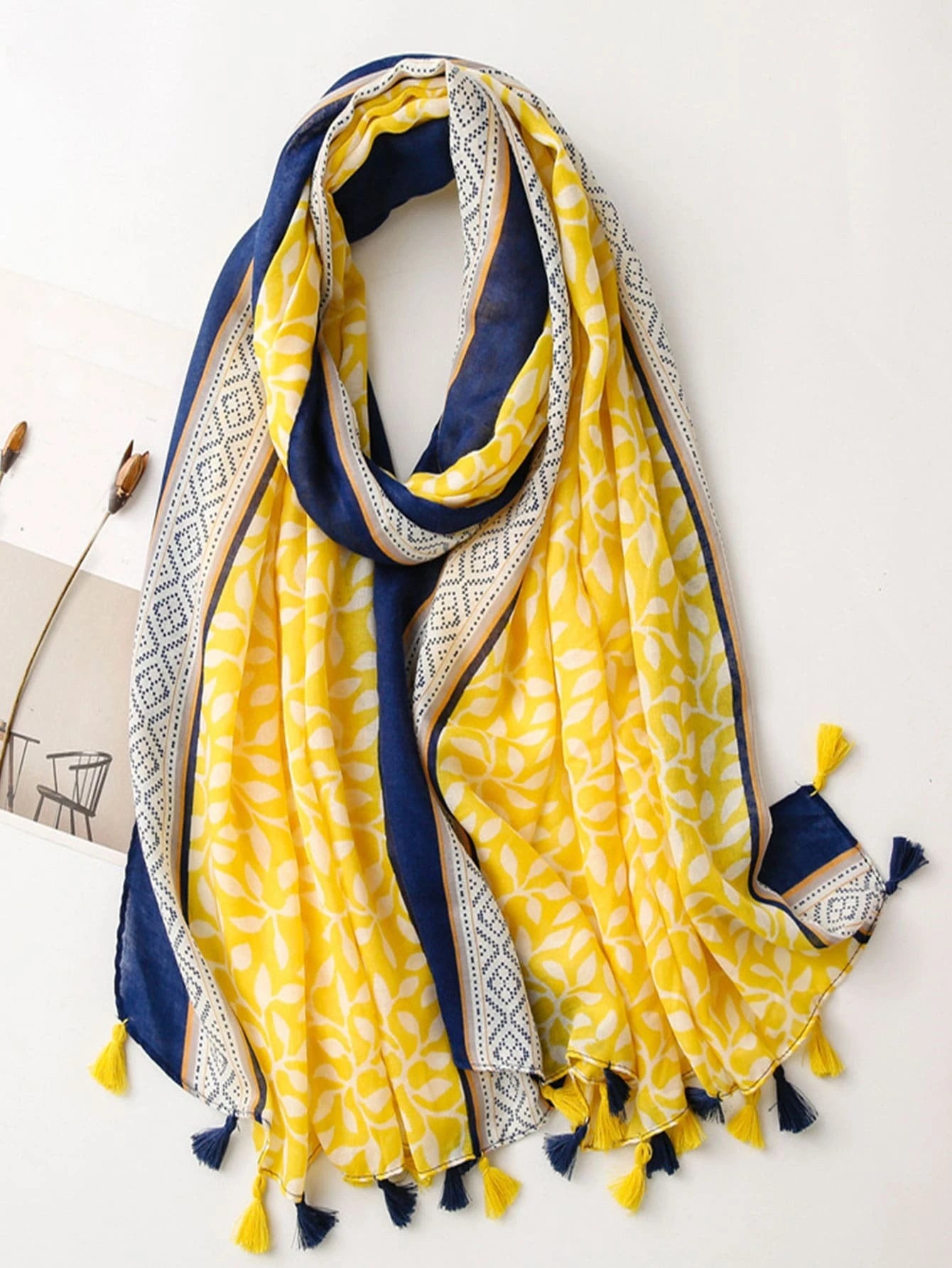 Pashmina Carmina de hojas | Amarillo