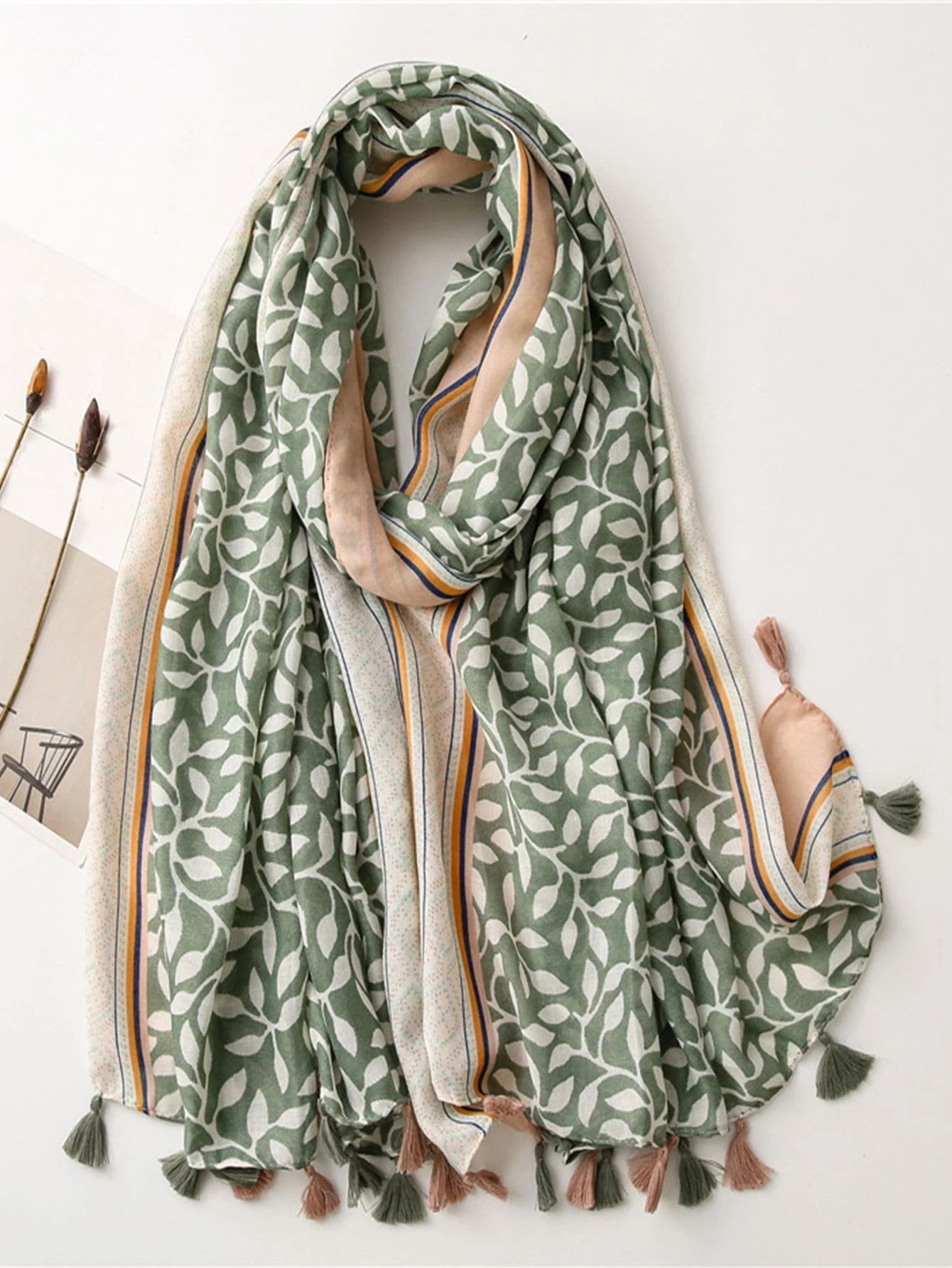 Pashmina Carmina de hojas | Verde Menta
