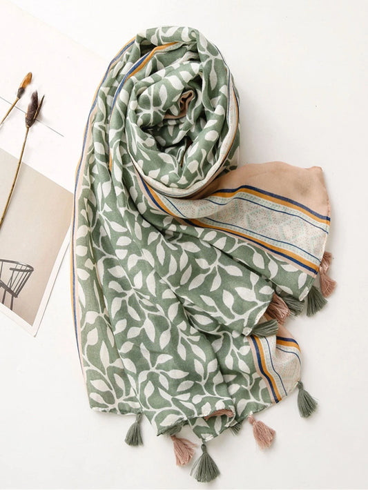 Pashmina Carmina de hojas | Verde Menta