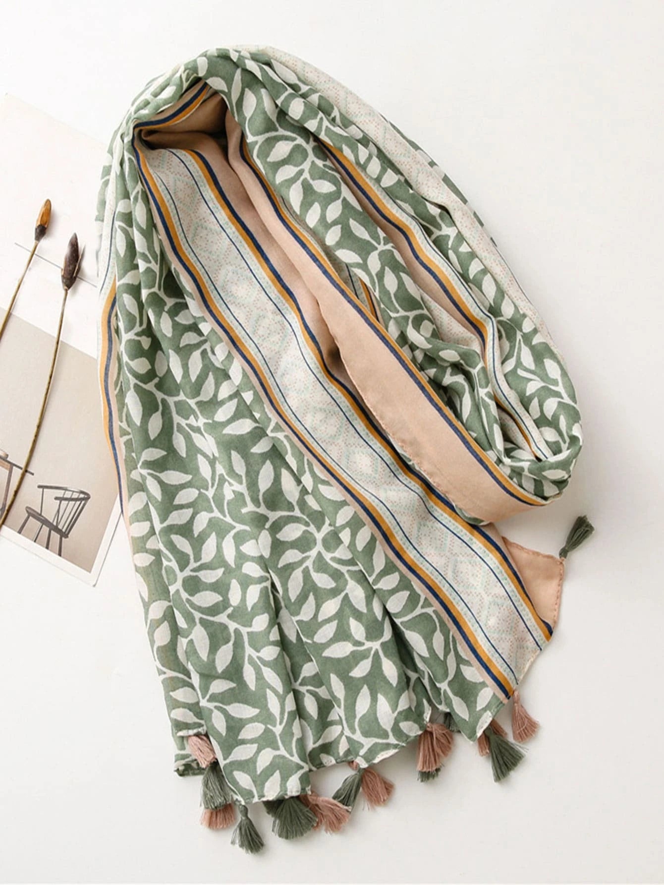Pashmina Carmina de hojas | Verde Menta