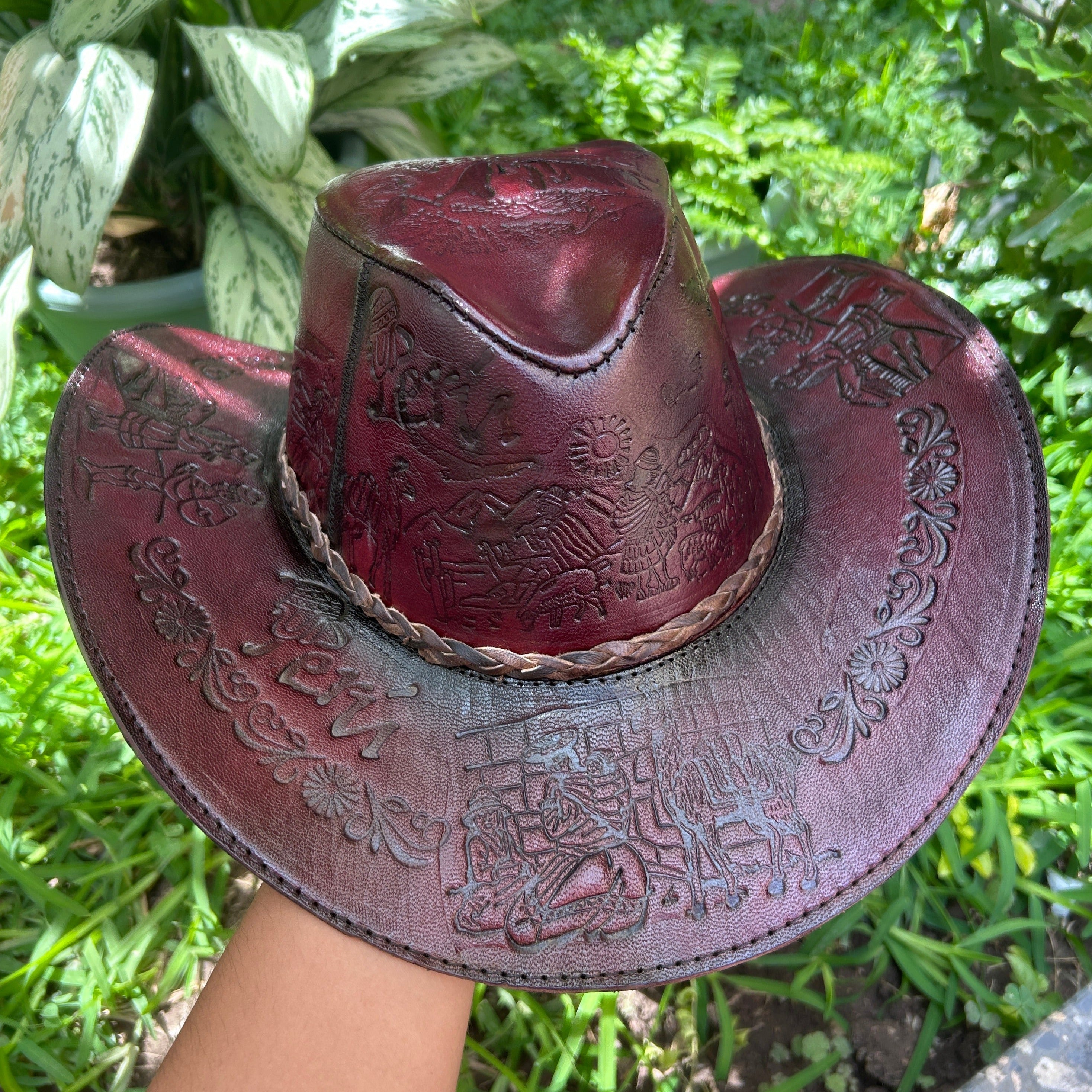 Rústico - Sombrero Vaquero de Cuero con Diseño