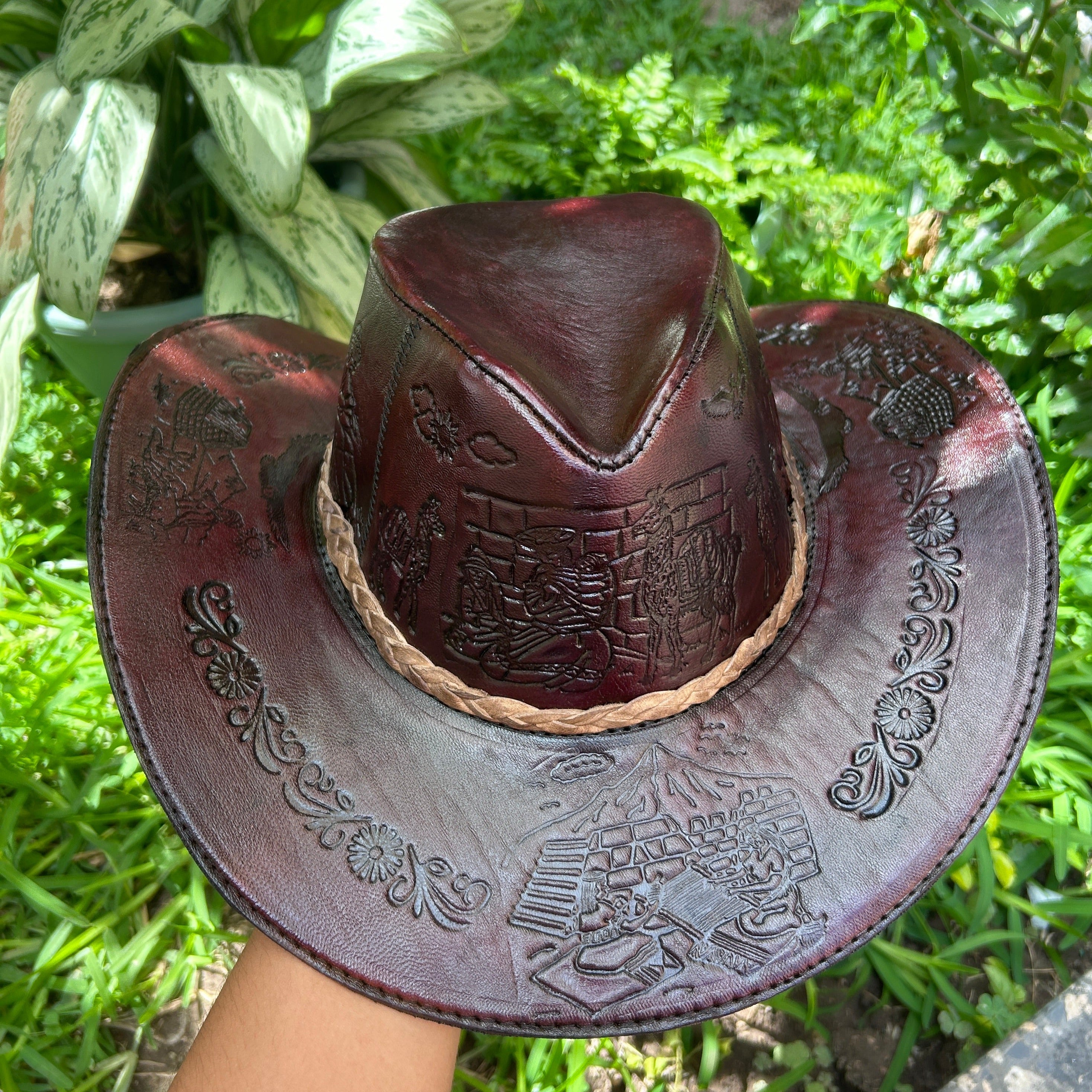 Rústico - Sombrero Vaquero de Cuero con Diseño