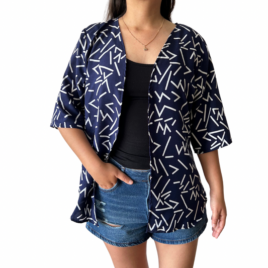 Kimono Corto Xiomara Azul Capa con estampado - Talla M