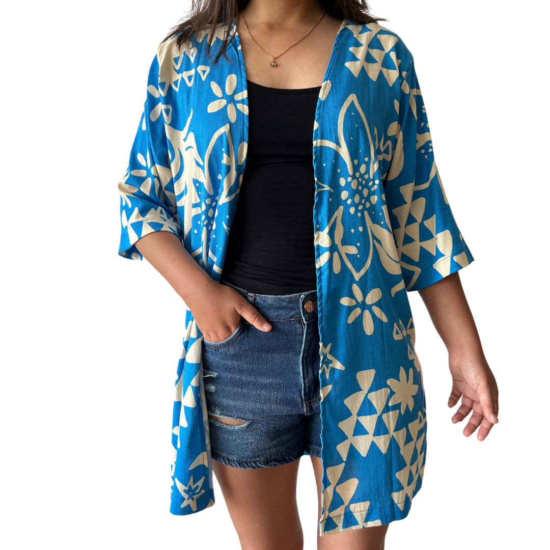 Kimono Corto AquaFlow con estampado Moderno - Talla M