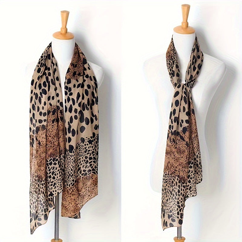 Pashmina Delgada Linares Beige con diseño de Leopardo