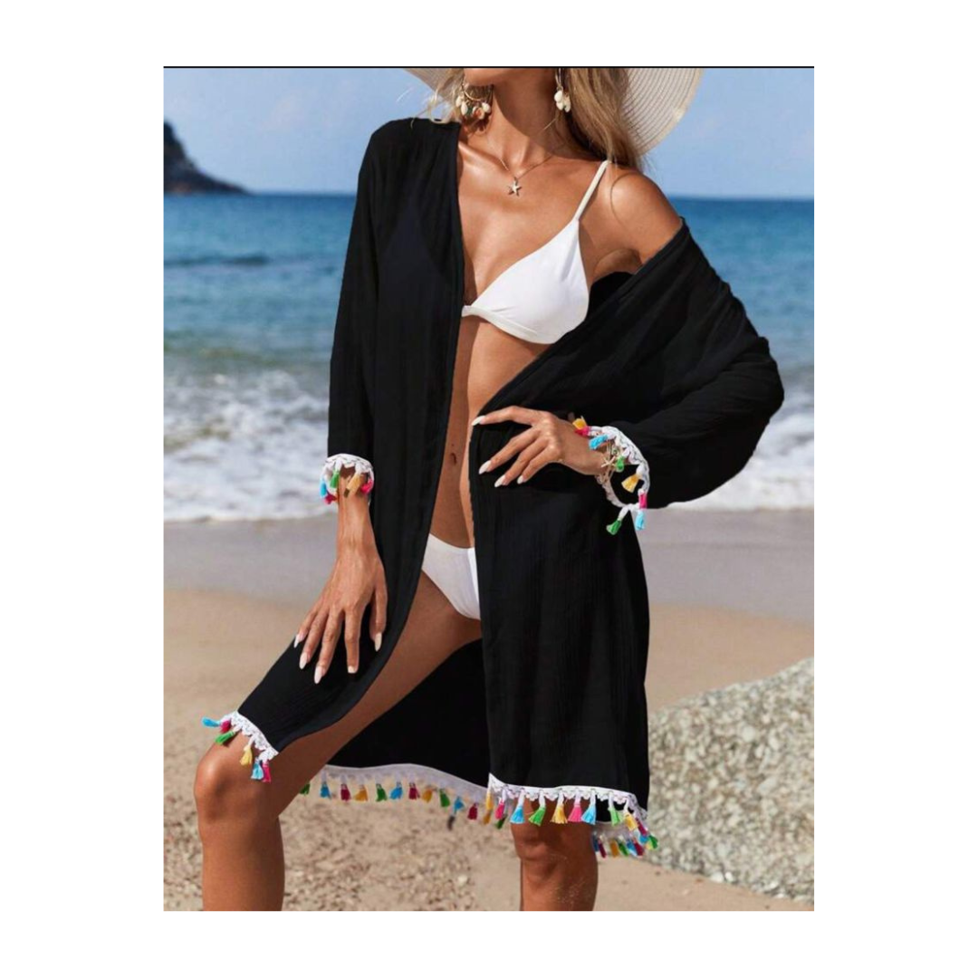 Salida Kimono de Verano Mujer Playa Modelo Rainbow Negro - Talla L
