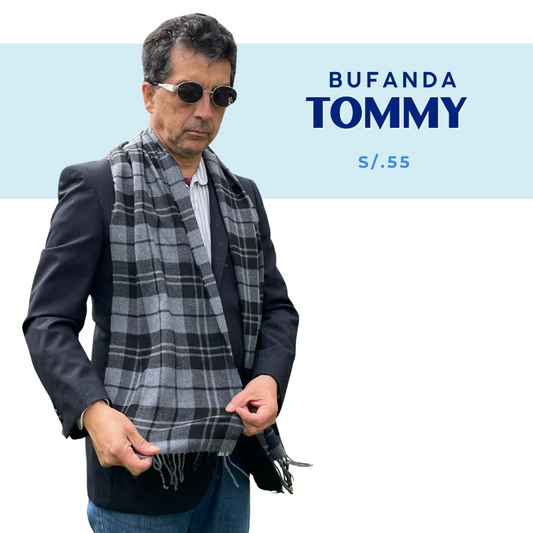 Bufanda Tommy  con diseño de cuadros para hombre | Tonos grises