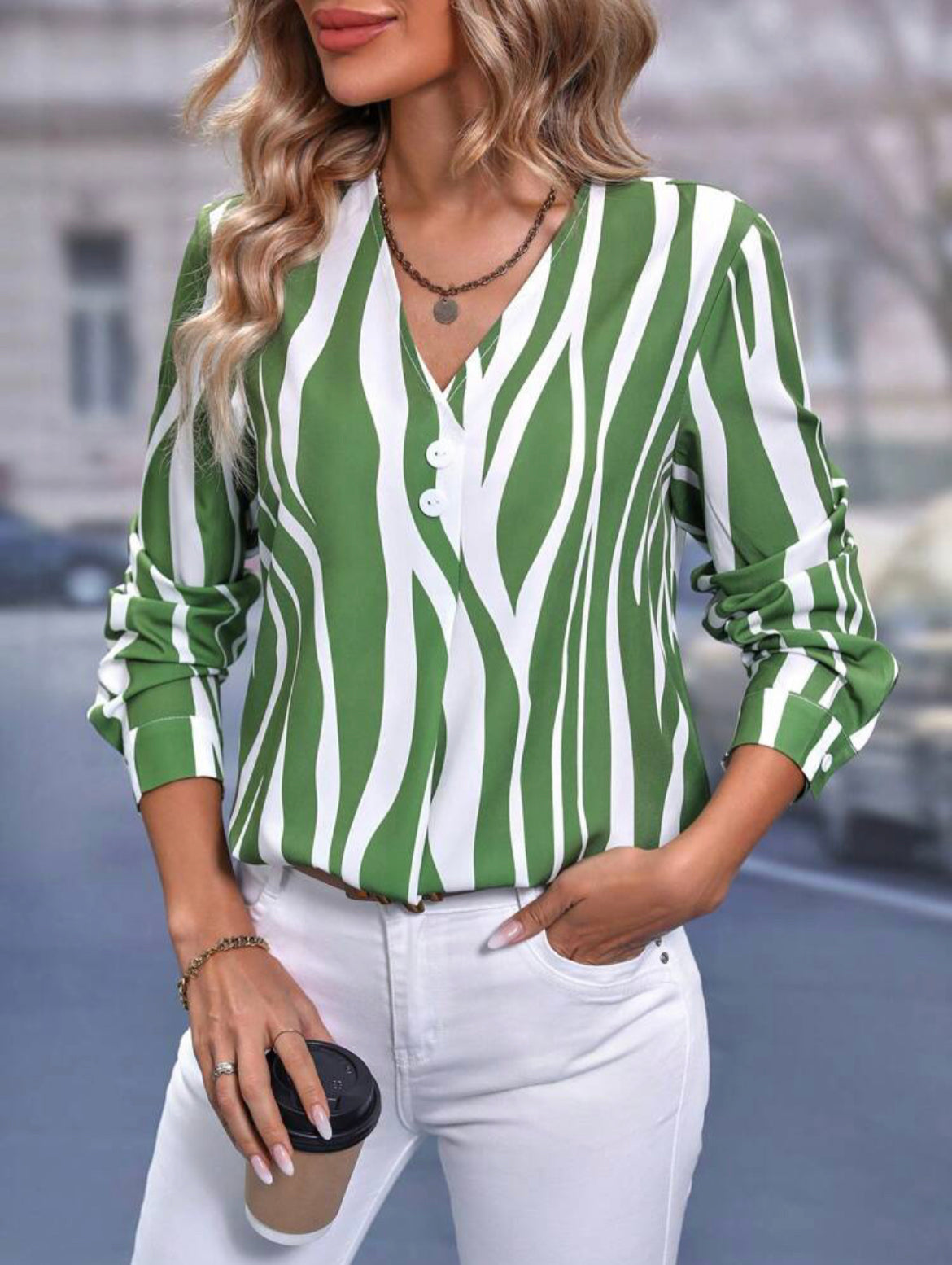 Blusa Mujer Modelo Rogely - Verde blanco - M