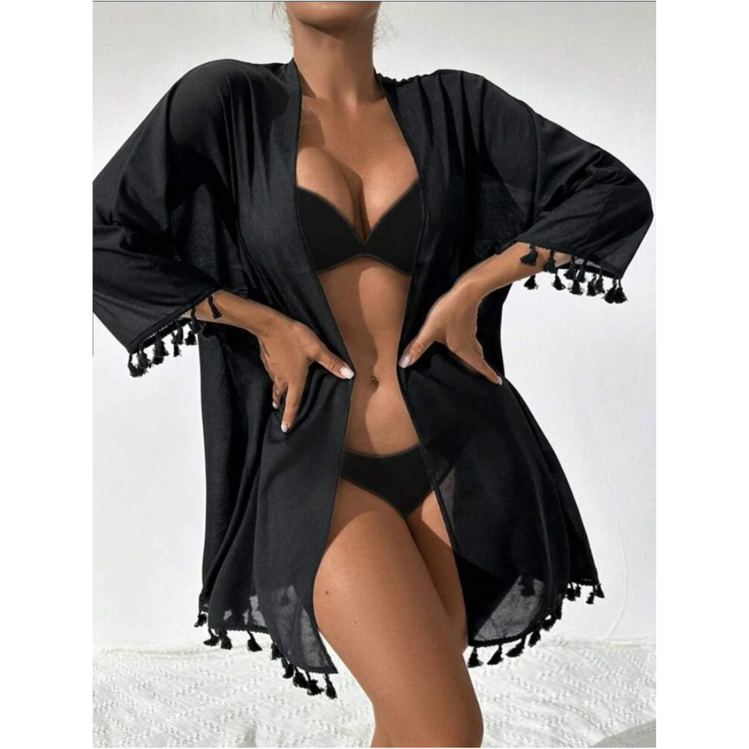 Kimono Corto Kimey Salida de playa Talla M/L - Negro