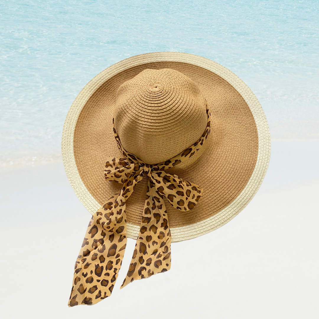 Sombrero de Playa Verano para Mujer Marbella con Lazo Animal Print - Beige