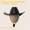 Sombrero Vaquero Rústico de Cuero Modelo Bernardo con Diseño - Negro