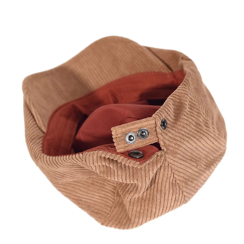 Boina Edwin Camel Gorra Unisex de Corduroy - Talla M regulable